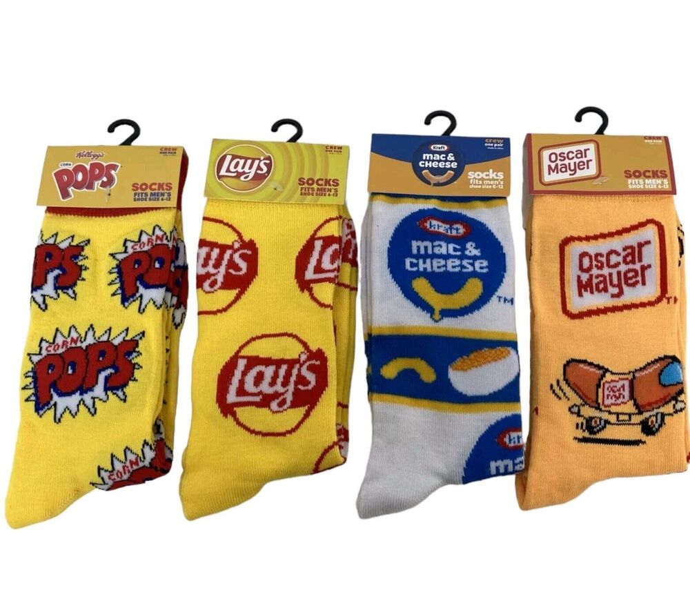 Novelty Funny Crew Socks lot Kellogs Pops, Lays Chips, Mac & Cheese, Oscar Mayer